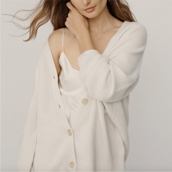 Jenni Kayne Cashmere Cocoon Cardigan In Ivory Size Medium - Picture 3 of 16